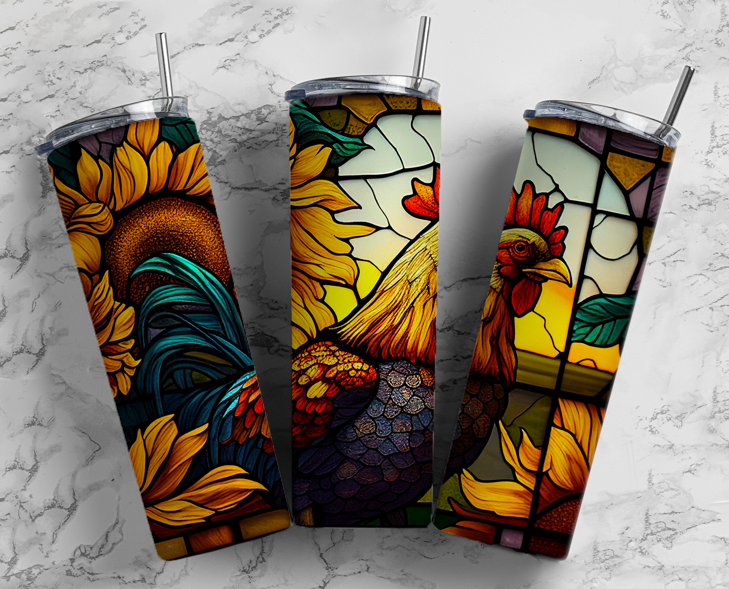 Stained Glass Chicken - 20oz Skinny Tumbler