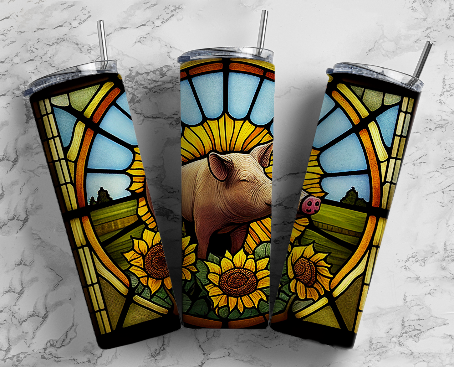 Stained Glass Pig - 20oz Skinny Tumbler