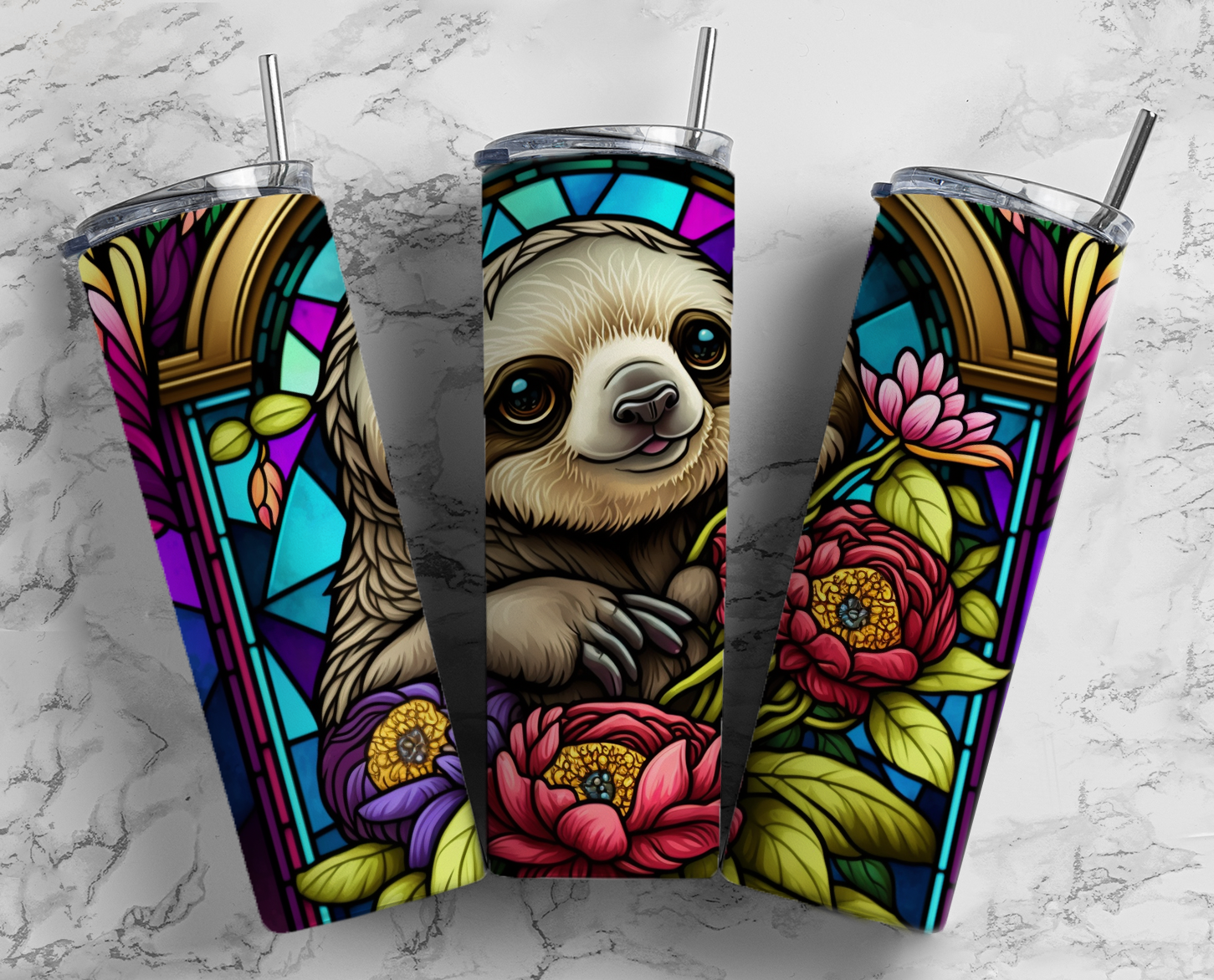Stained Glass Sloth- 20oz Skinny Tumbler