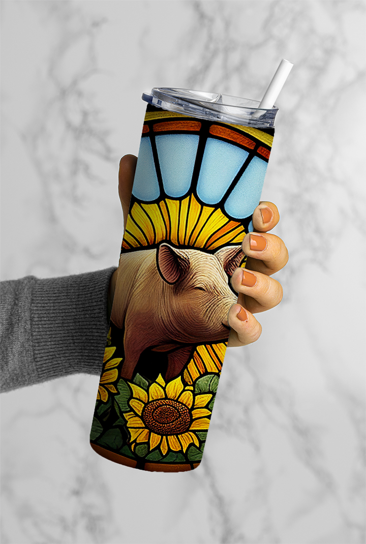Stained Glass Pig - 20oz Skinny Tumbler