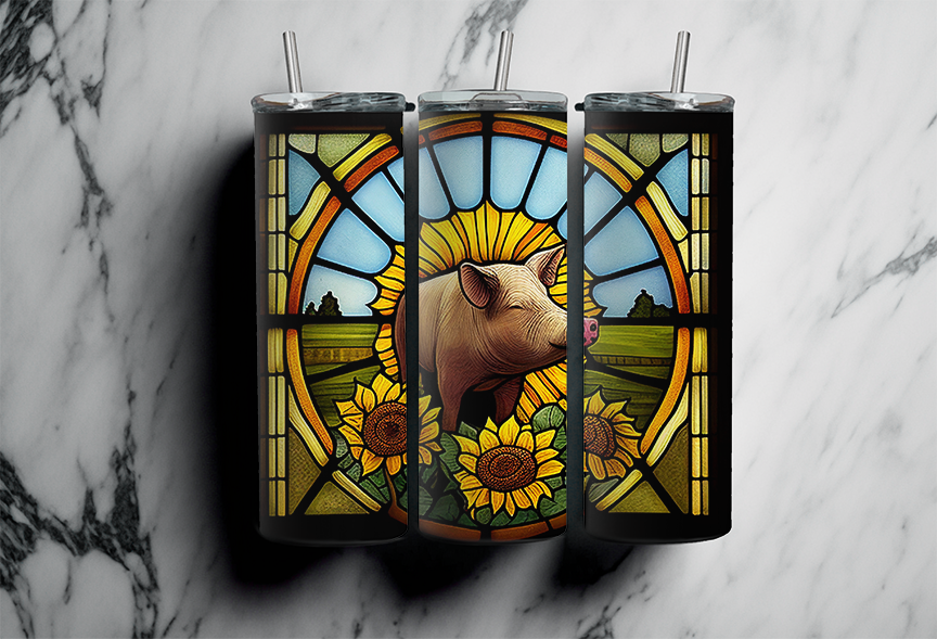 Stained Glass Pig - 20oz Skinny Tumbler