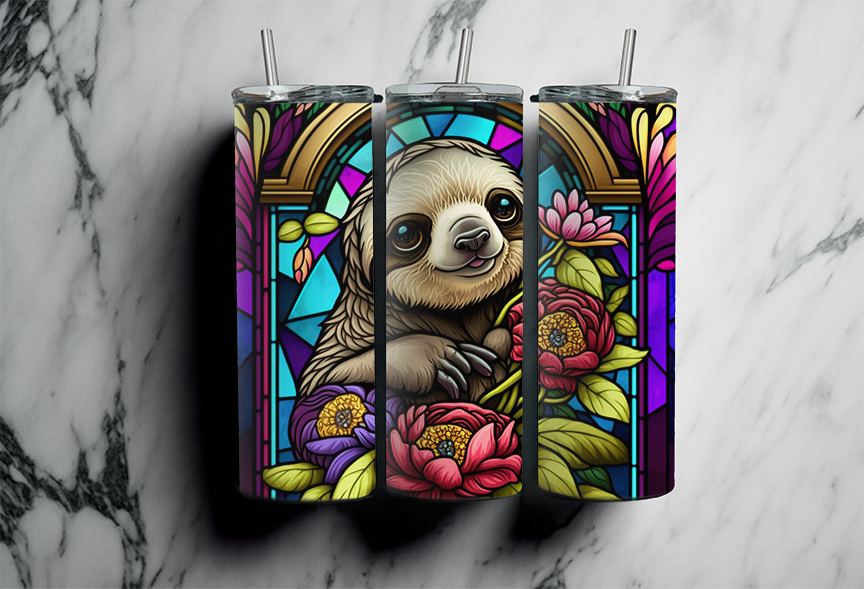 Stained Glass Sloth- 20oz Skinny Tumbler