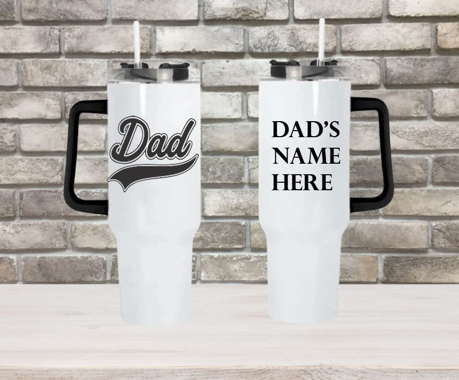 Dad (Baseball Font) - 40oz Double Insulated Travel Mug with Handle