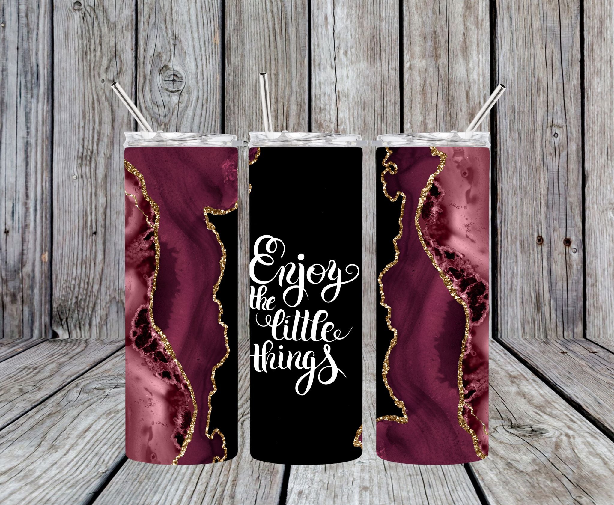 Enjoy The Little Things (Burgandy) - 20oz Skinny Tumbler