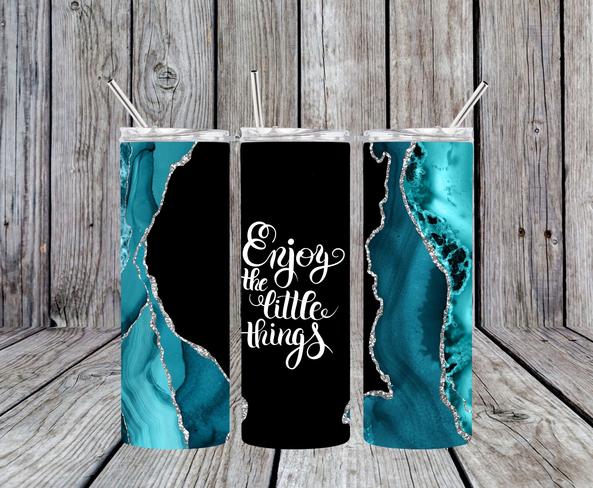 Enjoy The Little Things (Aqua) - 20oz Skinny Tumbler