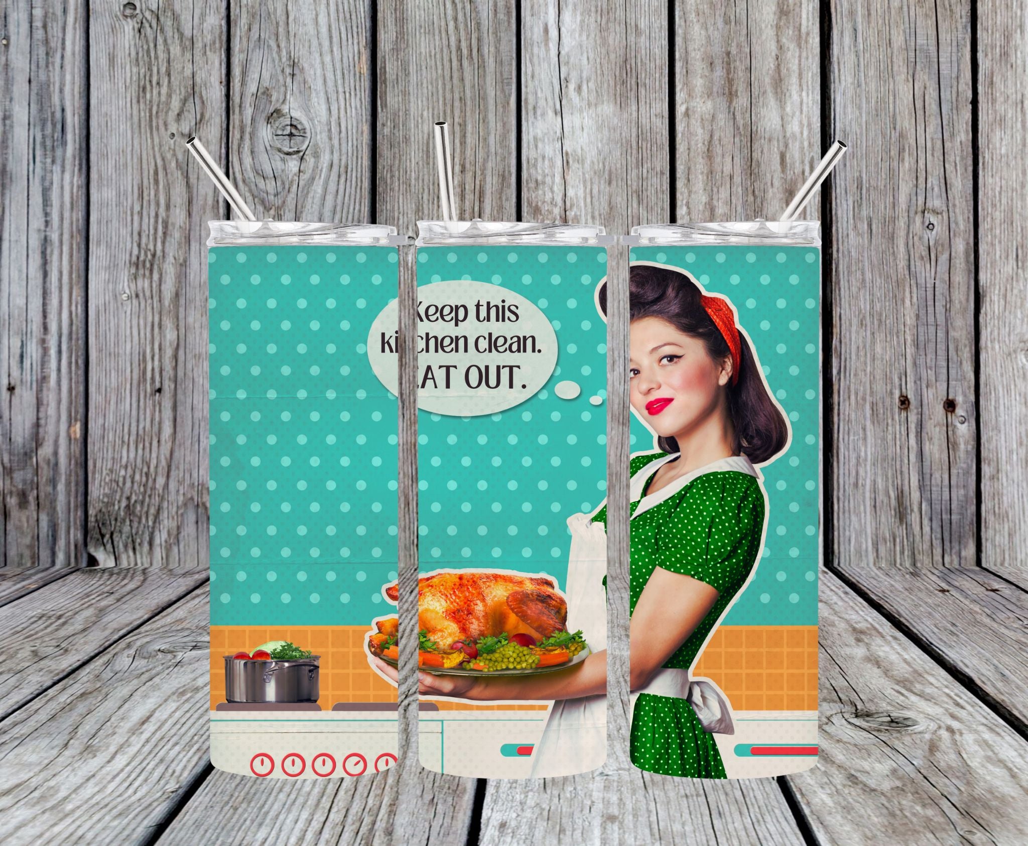 Keep This Kitchen Clean - Eat Out - 20oz Pop Art Skinny Tumbler