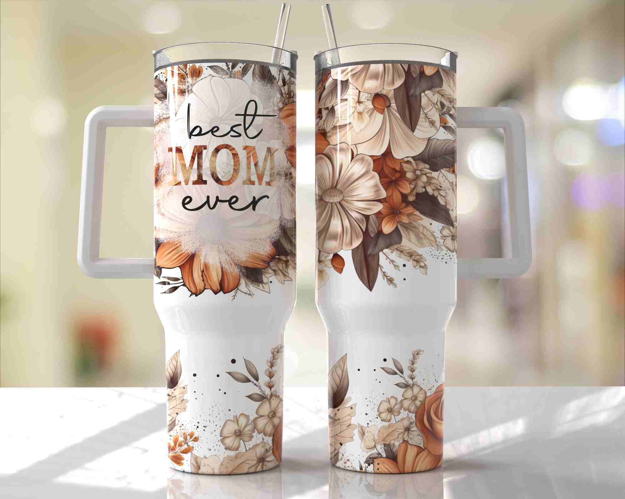 Best Mom Ever Boho Design - 40oz Double Insulated Travel Mug with Handle