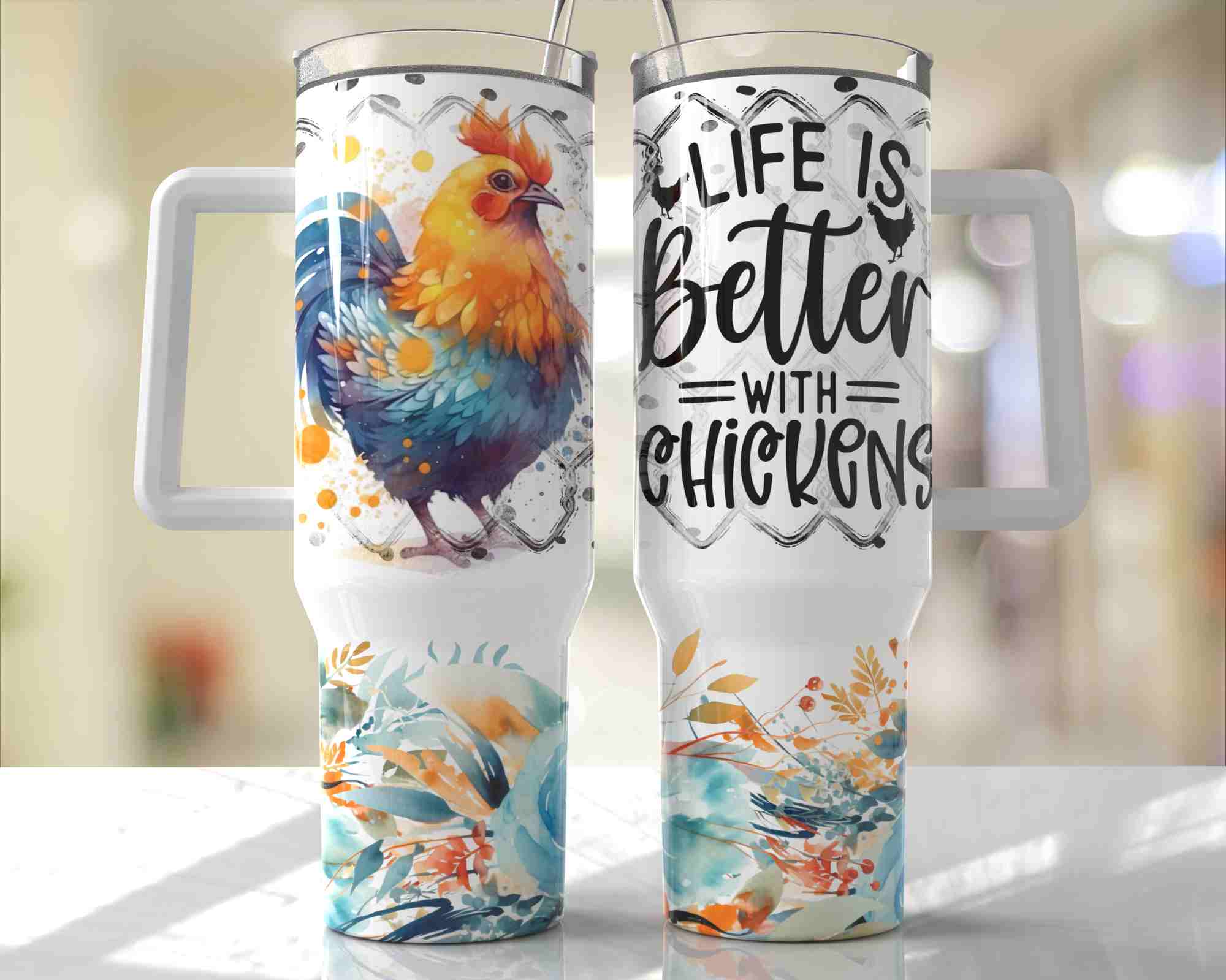 Life is Better with Chickens - 40oz Double Insulated Travel Mug with Handle