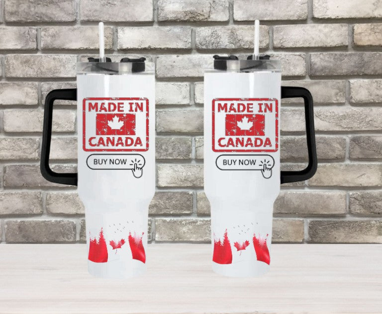 Made in Canada - 40oz Double Insulated Travel Mug with Handle & Straw