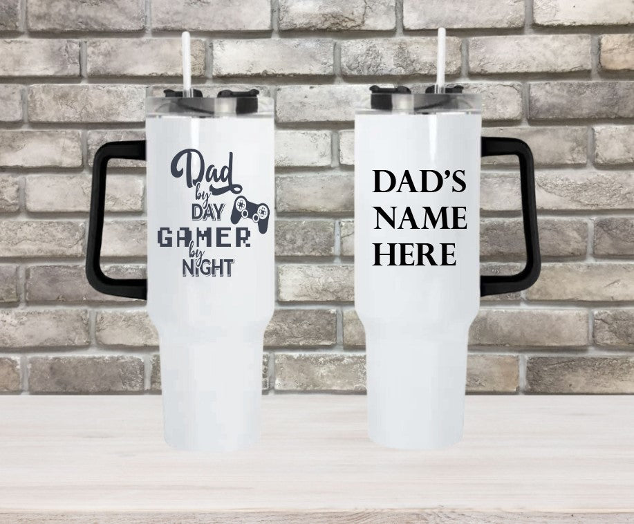 Dad By Day, Gamer By Night - 40oz Double Insulated Travel Mug with Handle