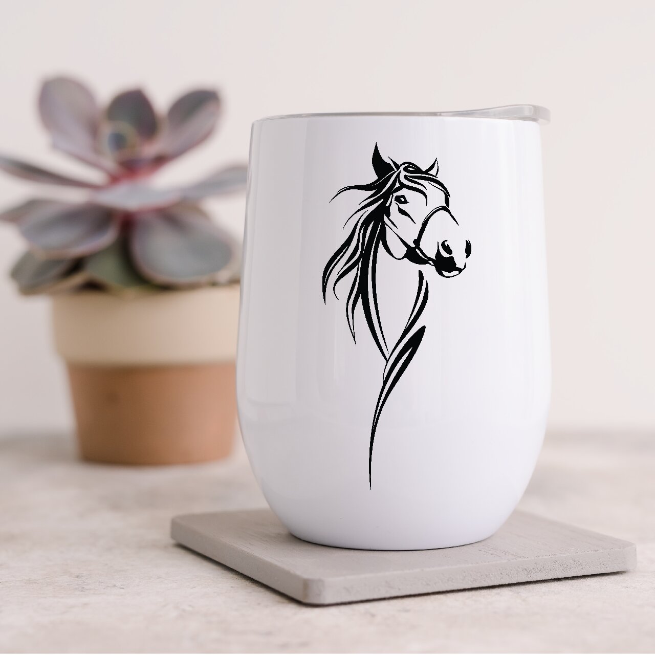 Horse Silhouette Design 3 12oz Insulated Wine Tumbler