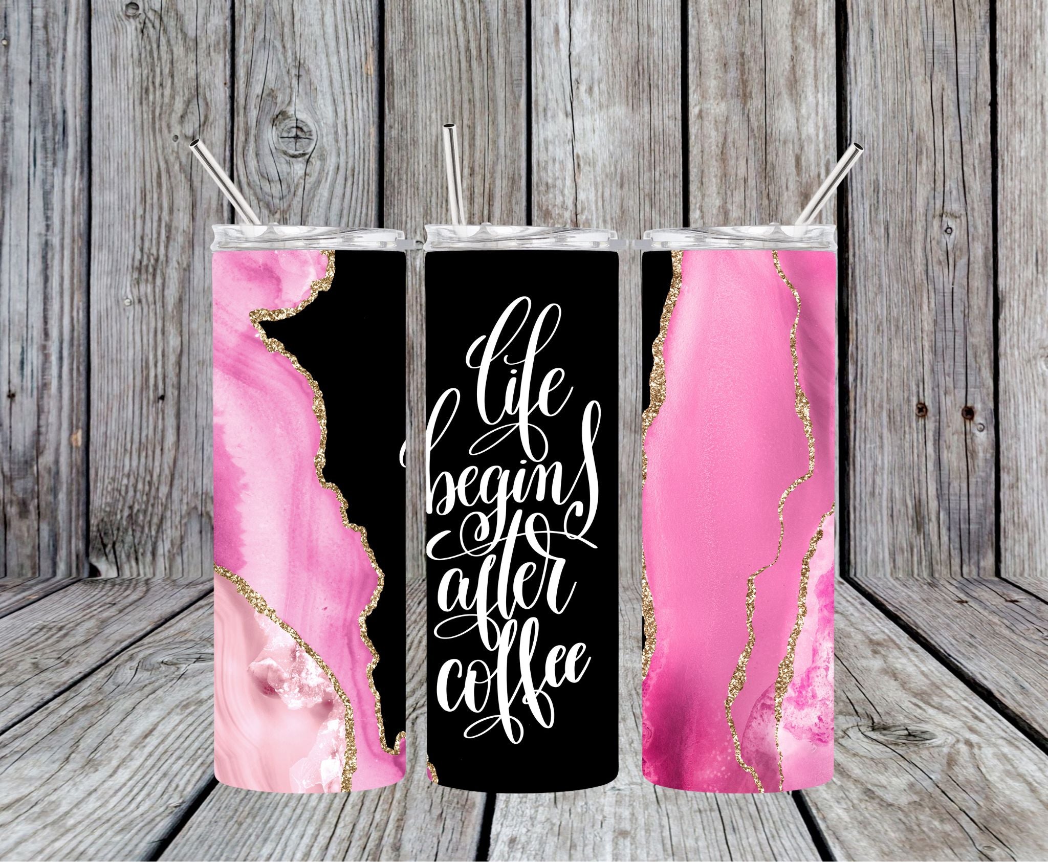 Life Begins After Coffee (Pink)- 20oz Skinny Tumbler