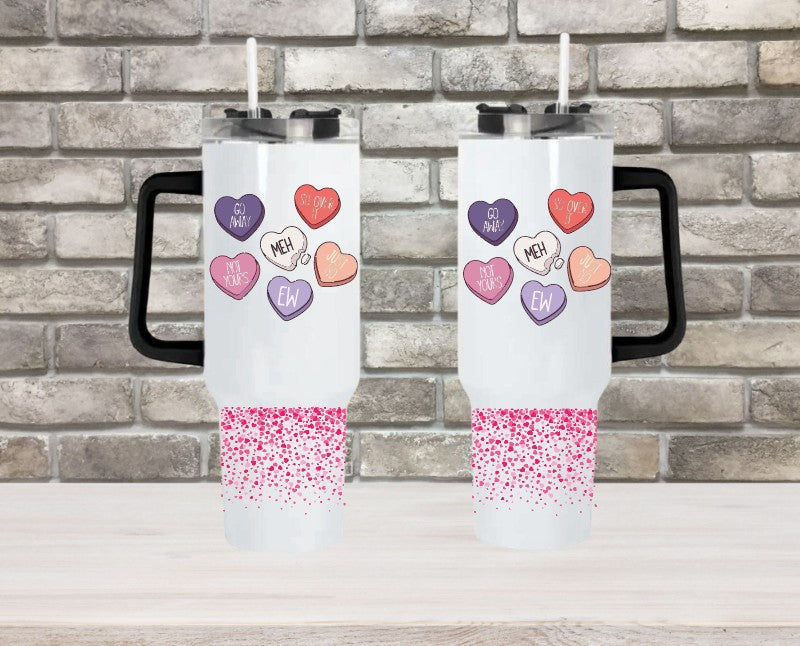 LOVE HEARTS - 40oz Double Insulated Travel Mug with Handle & Straw