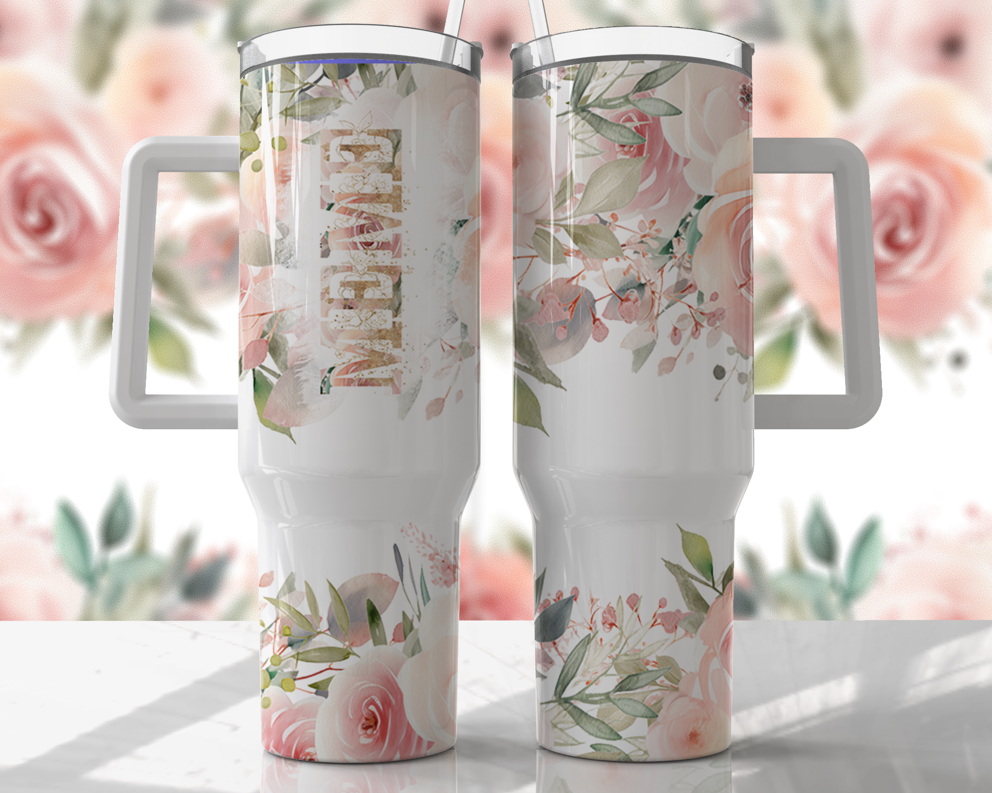 Meme Floral Design - 40oz Double Insulated Travel Mug with Handle