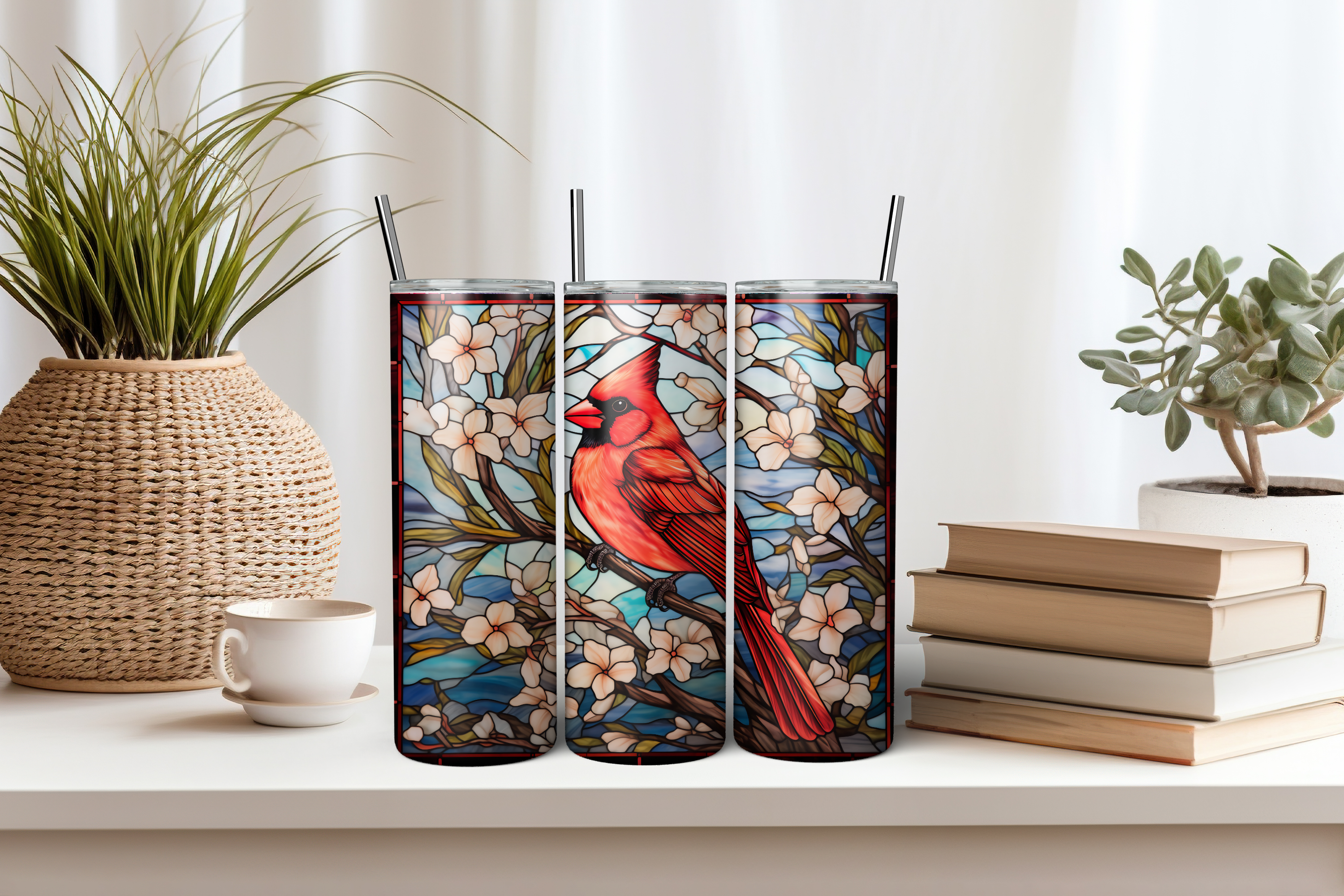 Stained Glass Cardinal - 20oz Skinny Tumbler