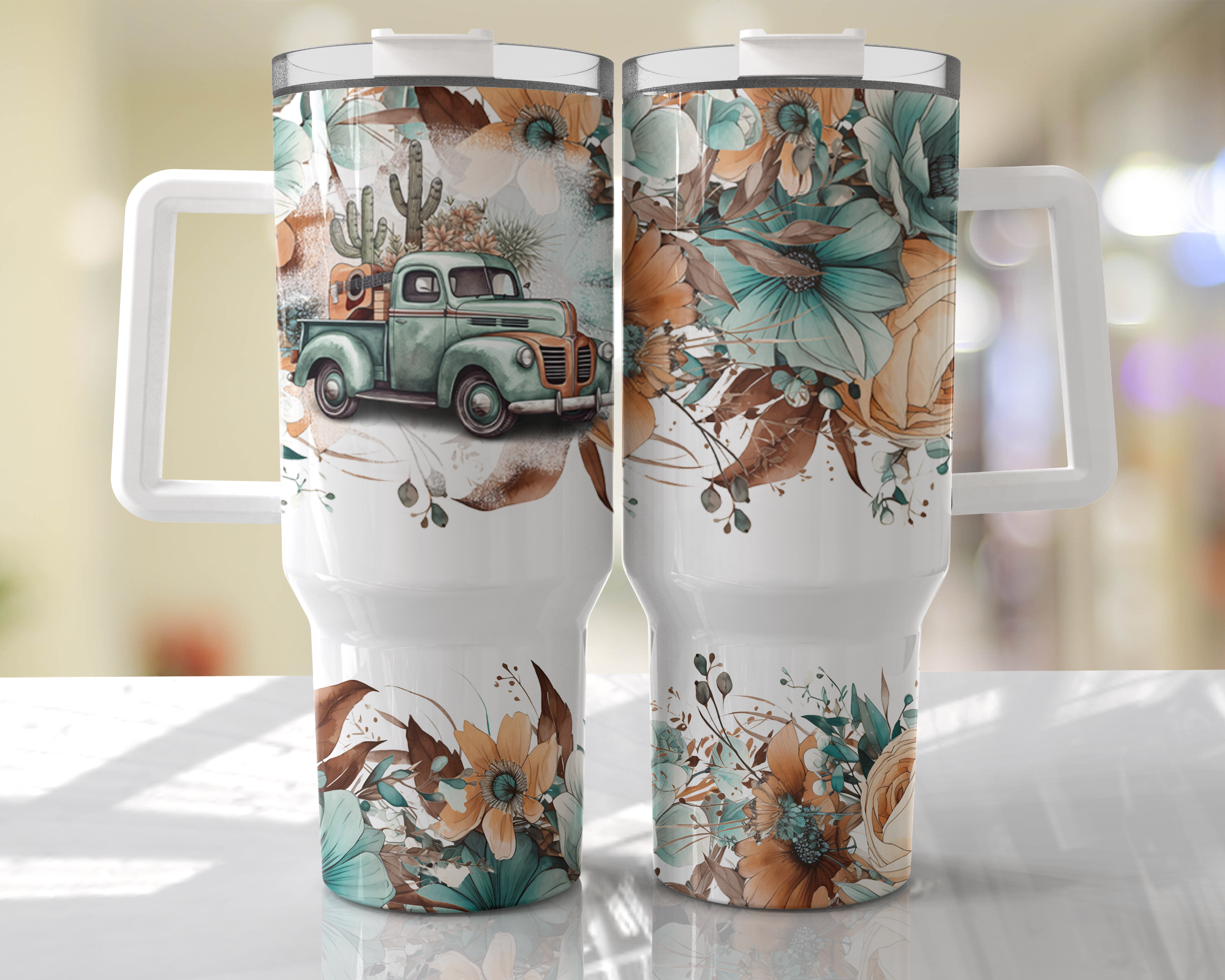 Backcountry Truck Design - 40oz Double Insulated Travel Mug with Handle