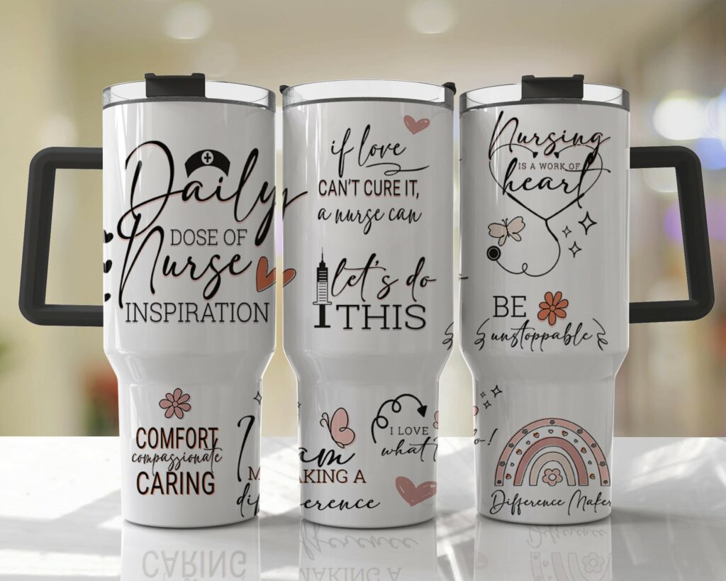 Inspirational Nurse Design - 40oz Double Insulated Travel Mug with Handle