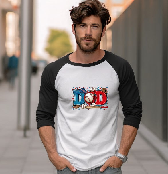 Dad (Baseball Graphic) - Raglan 3/4 Sleeve Shirt