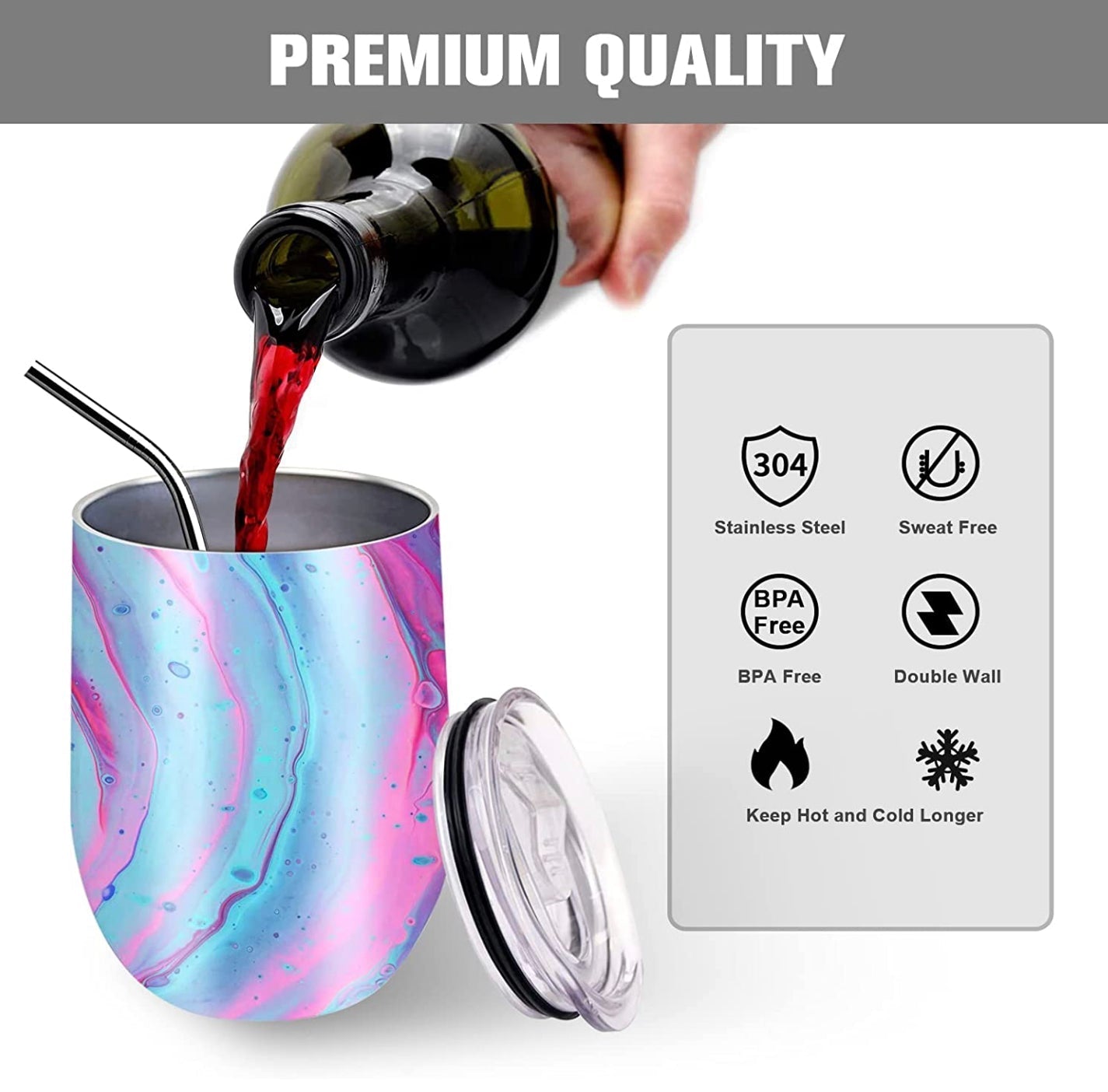 FUCK TRUDEAU - 12oz Double Walled Wine Tumbler with Lid, Metal Straw & Brush