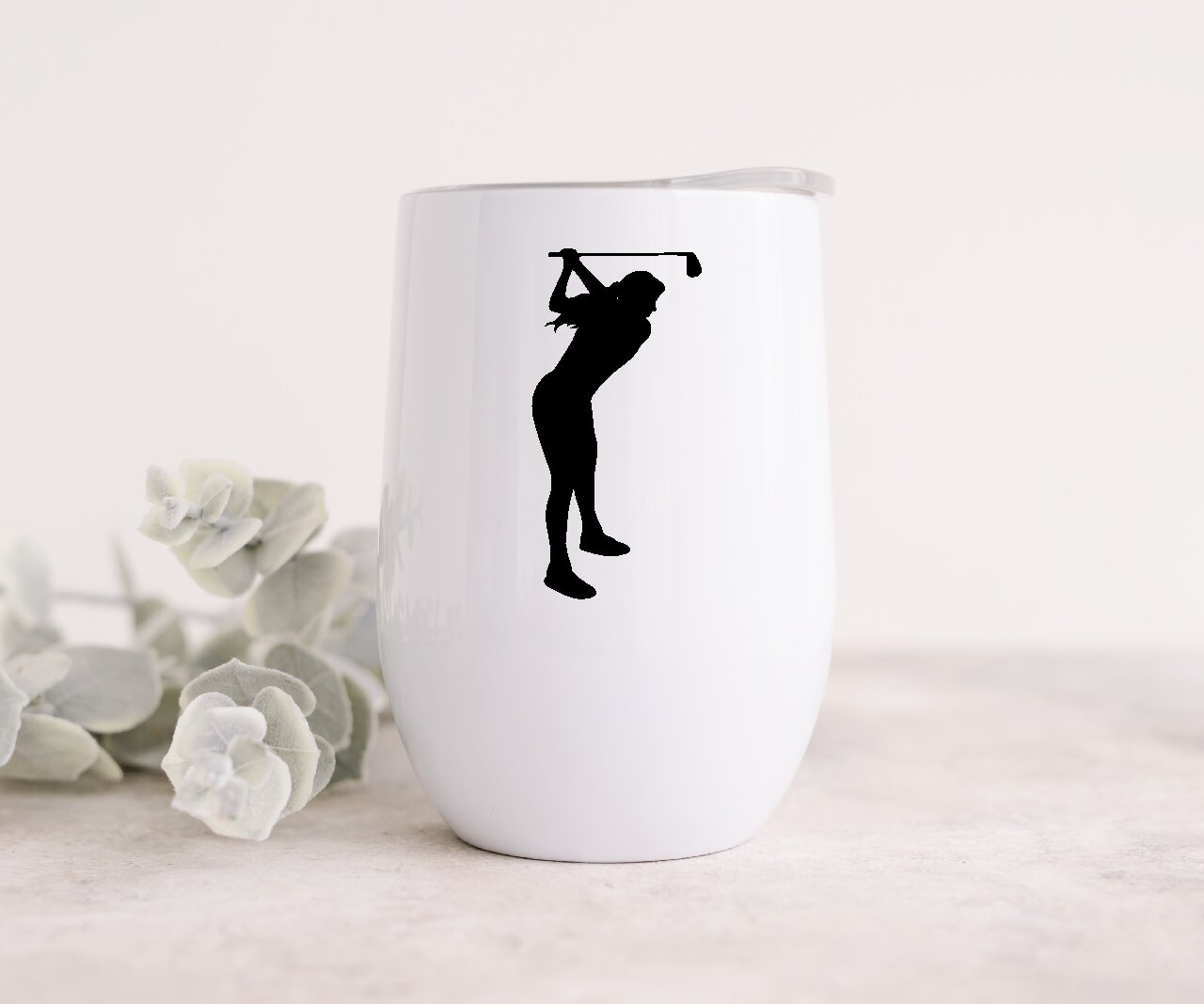 Golf Woman 1 - Wine Tumbler  (Personalised with your name).